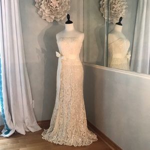 Betsy & Adam Ivory Sequin Gown